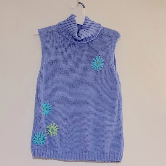 Y2K Flower Embroidered Sleeveless Sweater - Picture 1 of 2